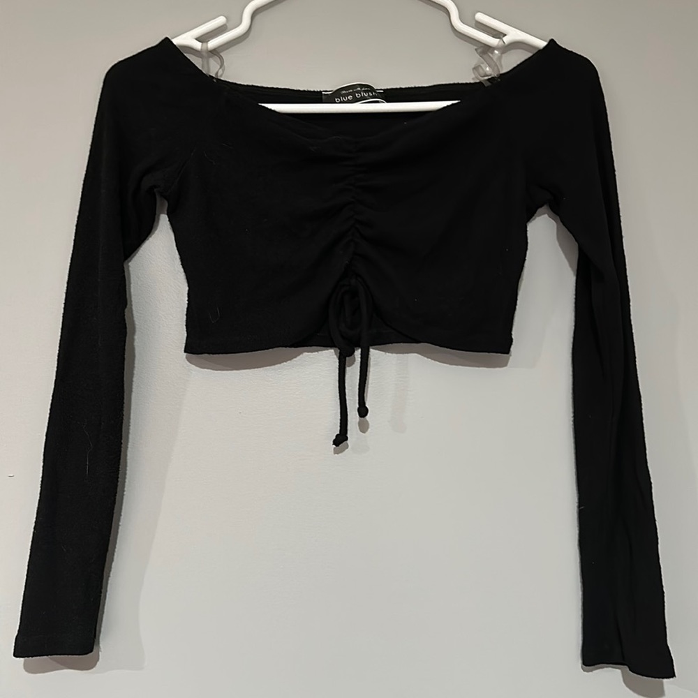 Black Ruched Crop Top. Size S